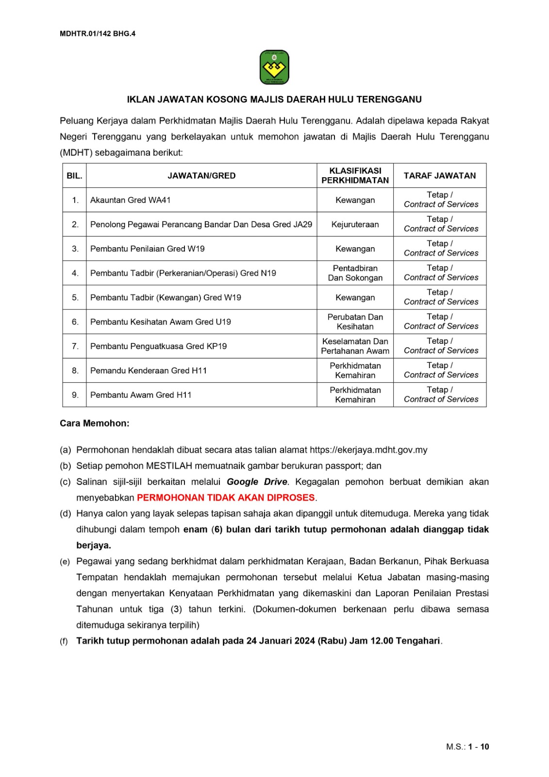 IKLAN JAWATAN KOSONG MDHT 2024